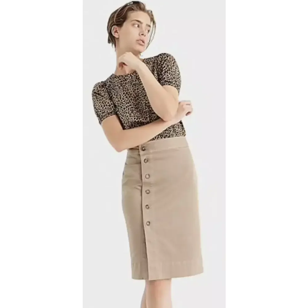 J CREW Leopard Puff-sleeve Top XS (runs big)  Stretch Cotton Poplin Tan Black